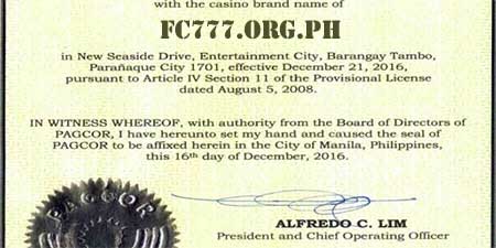 PAGCOR License for FC777